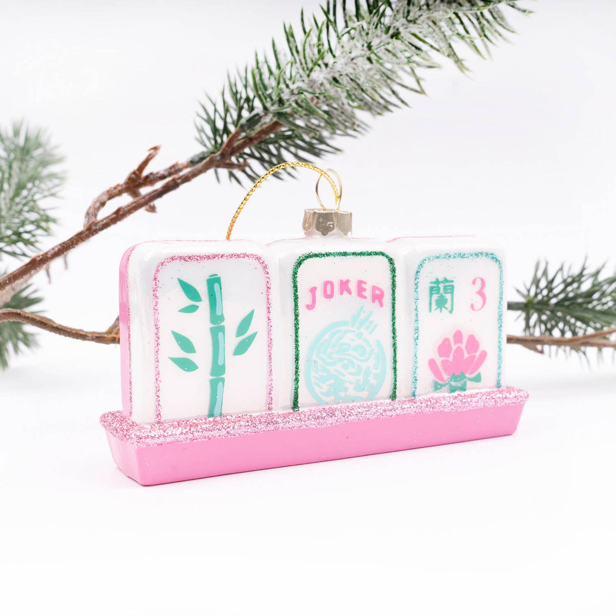 Mahjong Tile Hand-Painted Glass Christmas Ornament