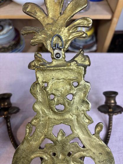 Antique Victorian Figural Brass Wall Sconces with two arms pair!
