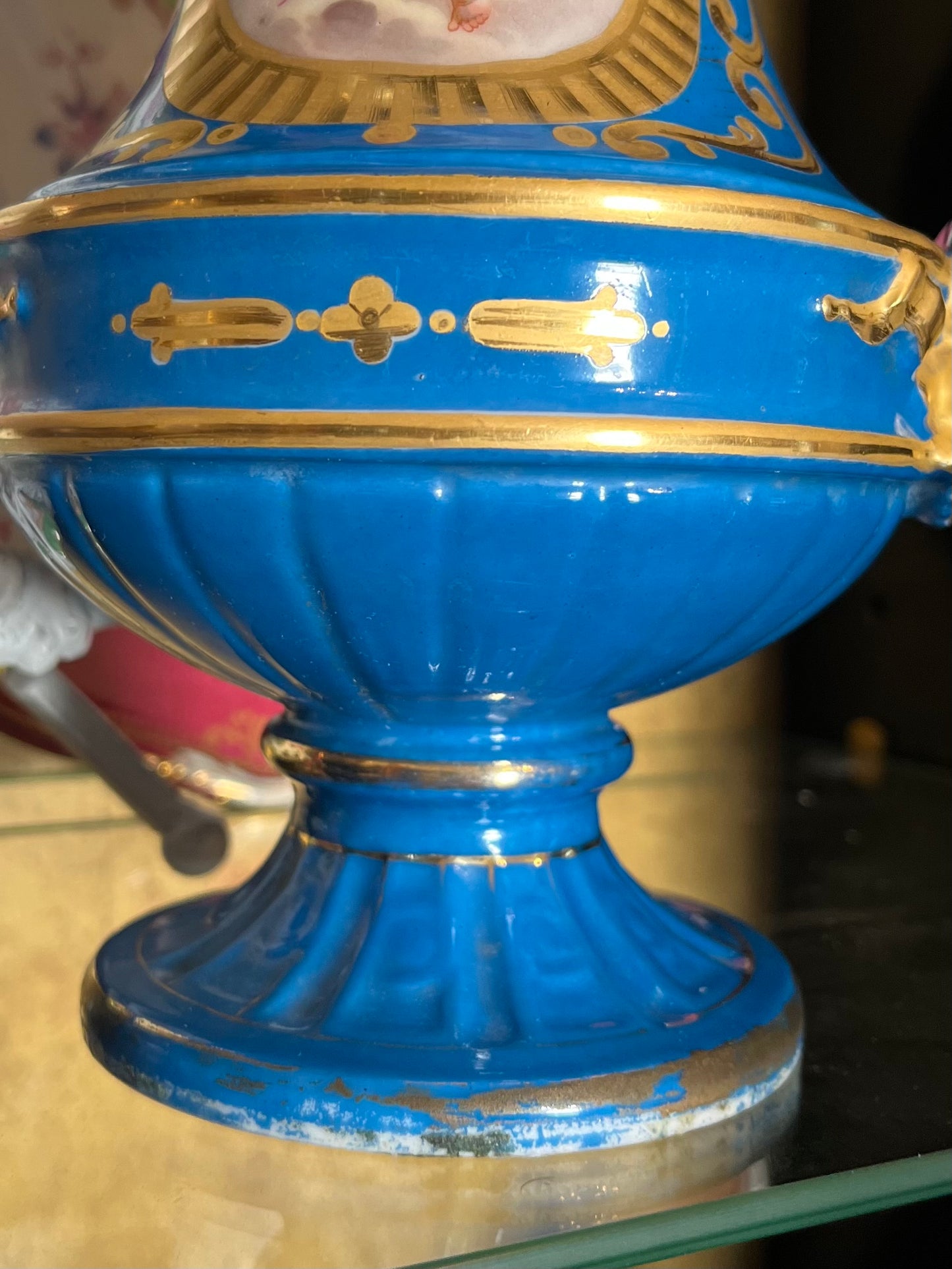 Pair Antique French Sèvres Porcelain Vases | Bleu Céleste | Hand-Painted Putti & Floral Panels | Marked c.1841