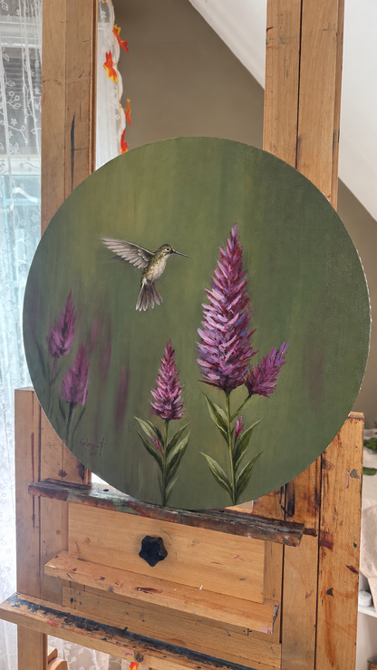 Reserved Hummingbird round painting 20”