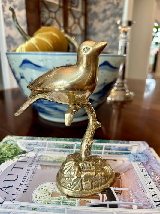 Sweet Vintage Solid Brass Bird on Branch Figure