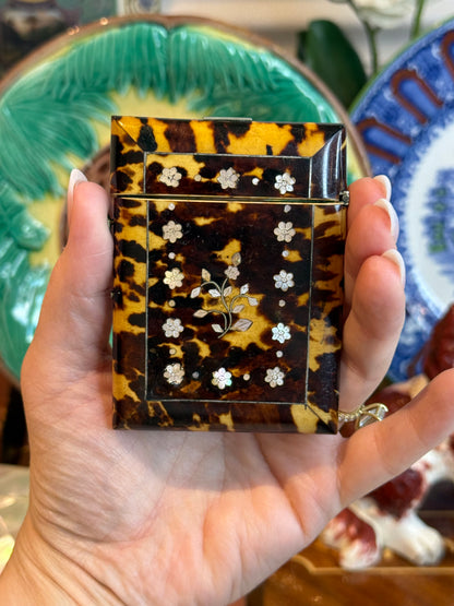 Antique Tortoiseshell & Mother-of-Pearl Calling Card Case c.1880–1900 Monogrammed CAP | 3.5”x2.5”