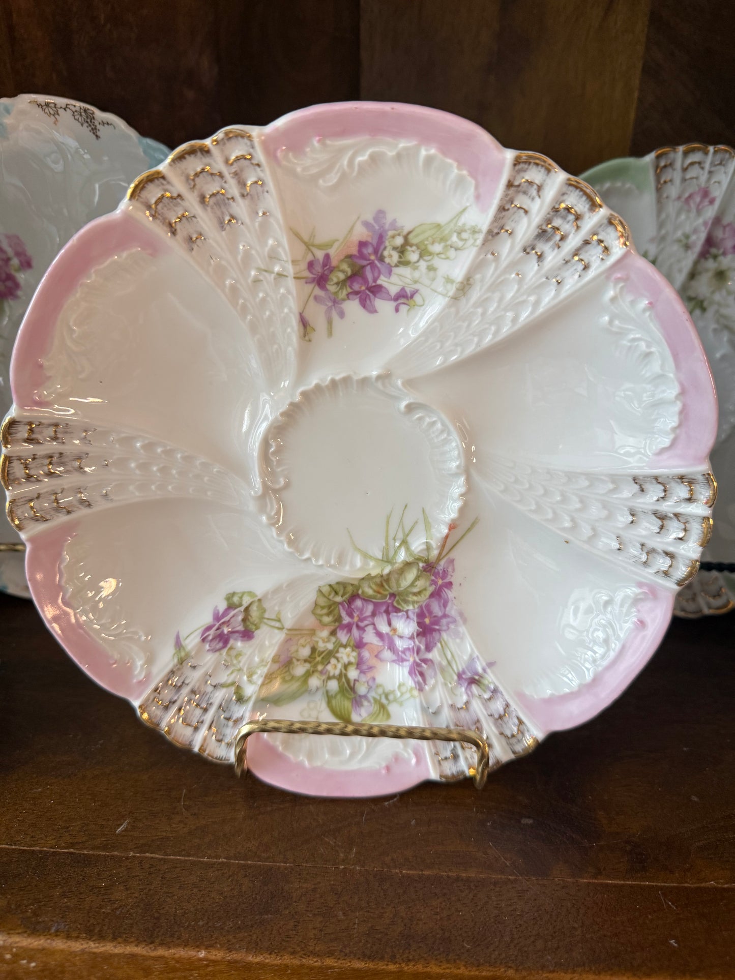 Antique Weimar Germany Porcelain Oyster Plate Pink & Gold Gilt (2 Available) - Pristine