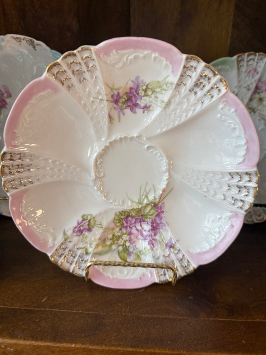 Antique Weimar Germany Porcelain Oyster Plate Pink & Gold Gilt (2 Available) - Pristine