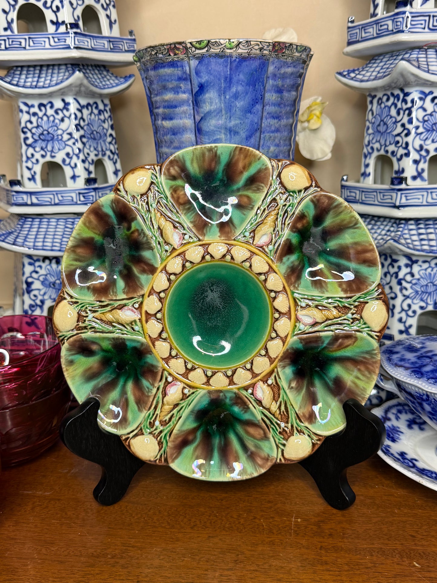 RESERVED - ANTIQUE BROWN/GREEN Minton Majolica plate