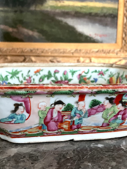 Rare Celadon/Floral-Interior Rose Medallion Covered Dish (19th C. Chinese Export)