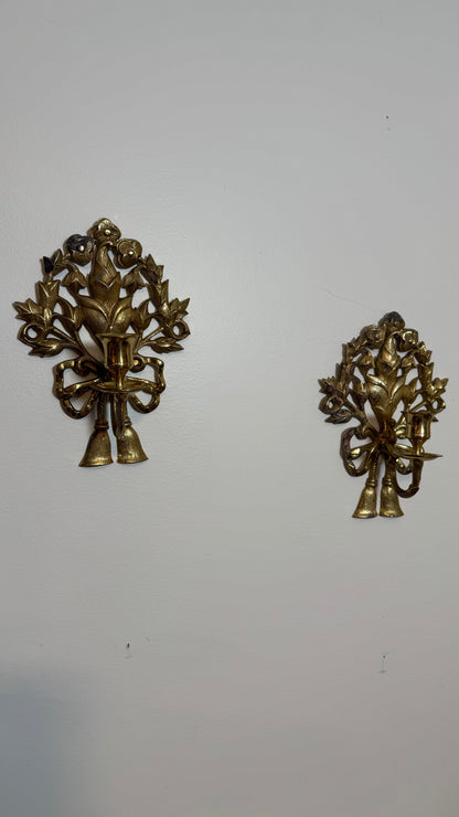 Brass bow floral candelabra pair of 2