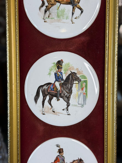 RESERVED - AMYLEA - Vintage Harleigh China Co. Staffordshire “Hussars” Framed Porcelain Plaques, England c.1970s | DA4608