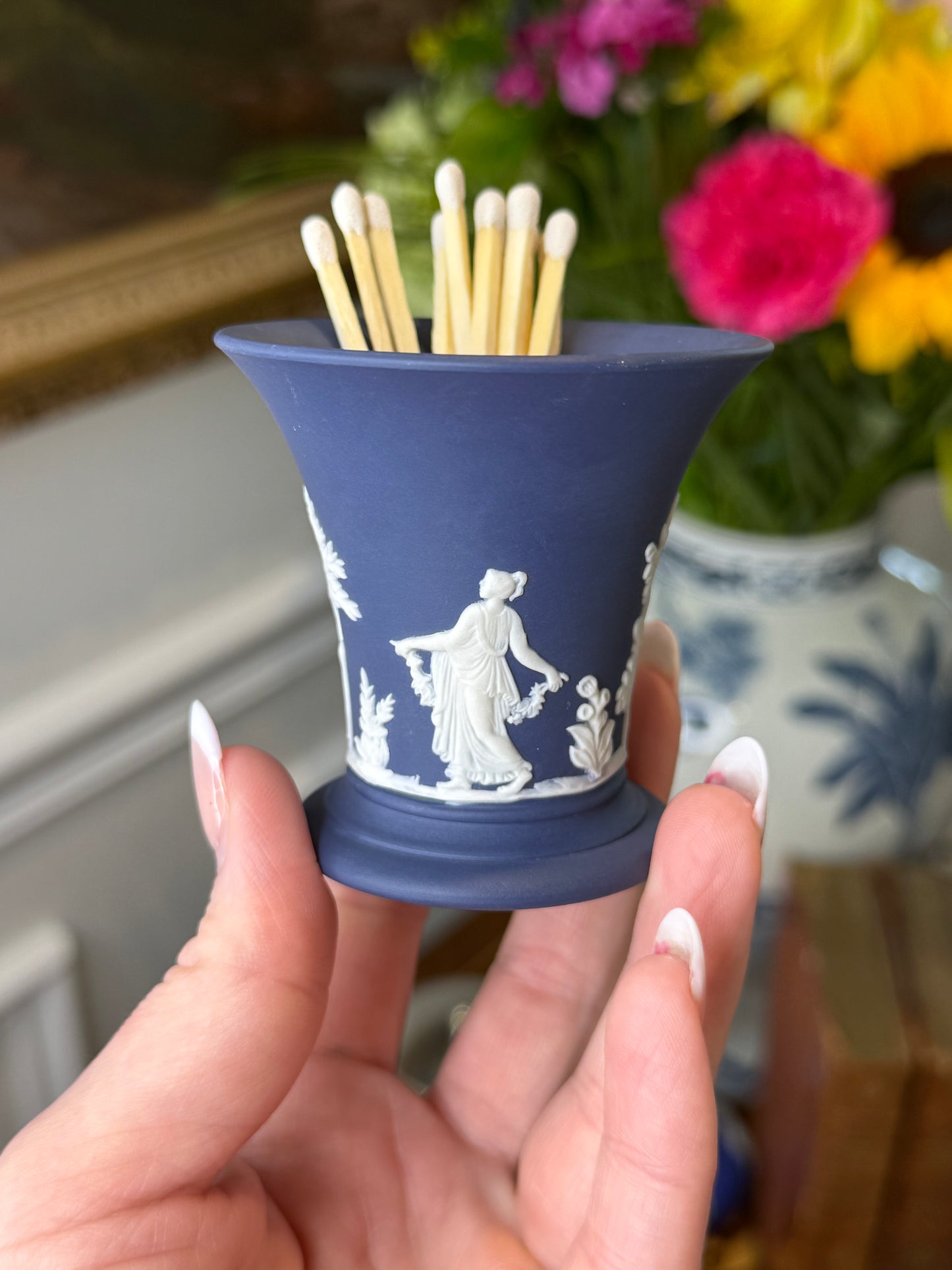 Vintage Wedgwood Portland Jasperware Toothpick Vase, 2.5” Tall
