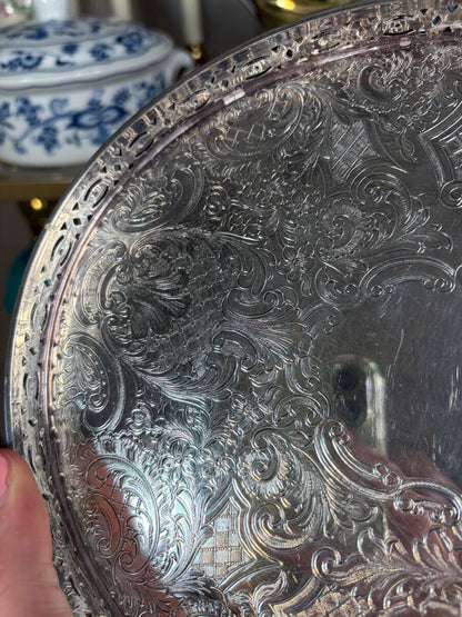 RESERVED - LEXABLUE - Lovely Barker Ellis silverplated tray with pierced edges and floral and shell designs!