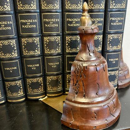 pair of handsome & heavy brass & mahogany bell bookends