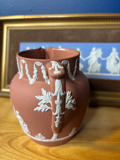 Wedgwood Jasperware terracotta pitcher with gorgeous floral borders!