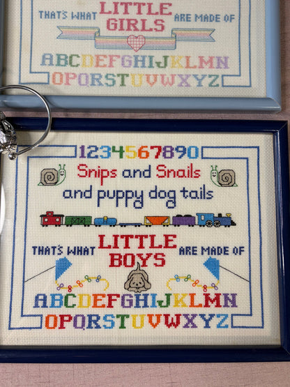 Sweetest framed cross-stitch sampler for little boys!