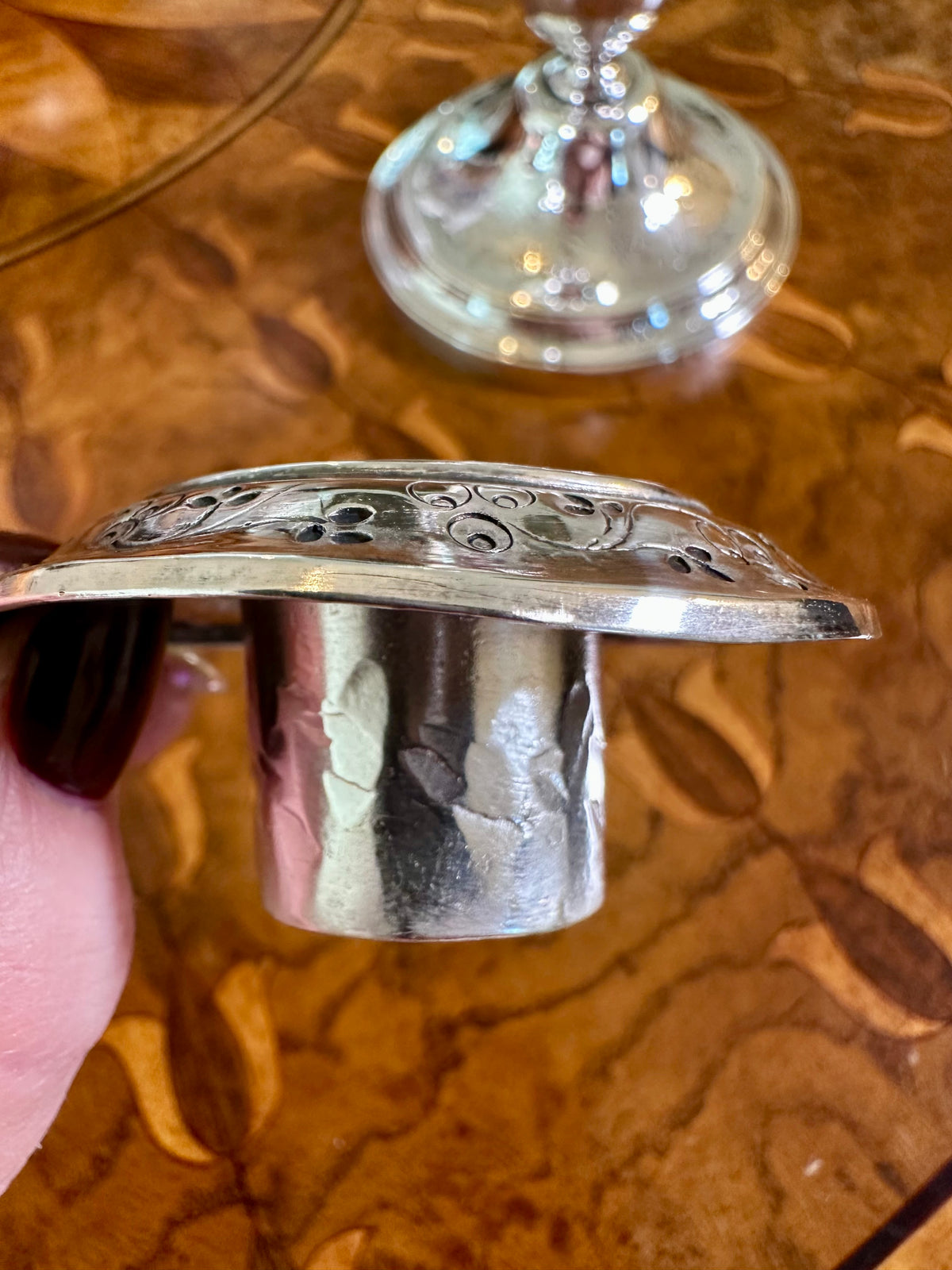 Antique French Christofle Silver-Plated Candlestick | Floral Engraving & Removable Bobeche