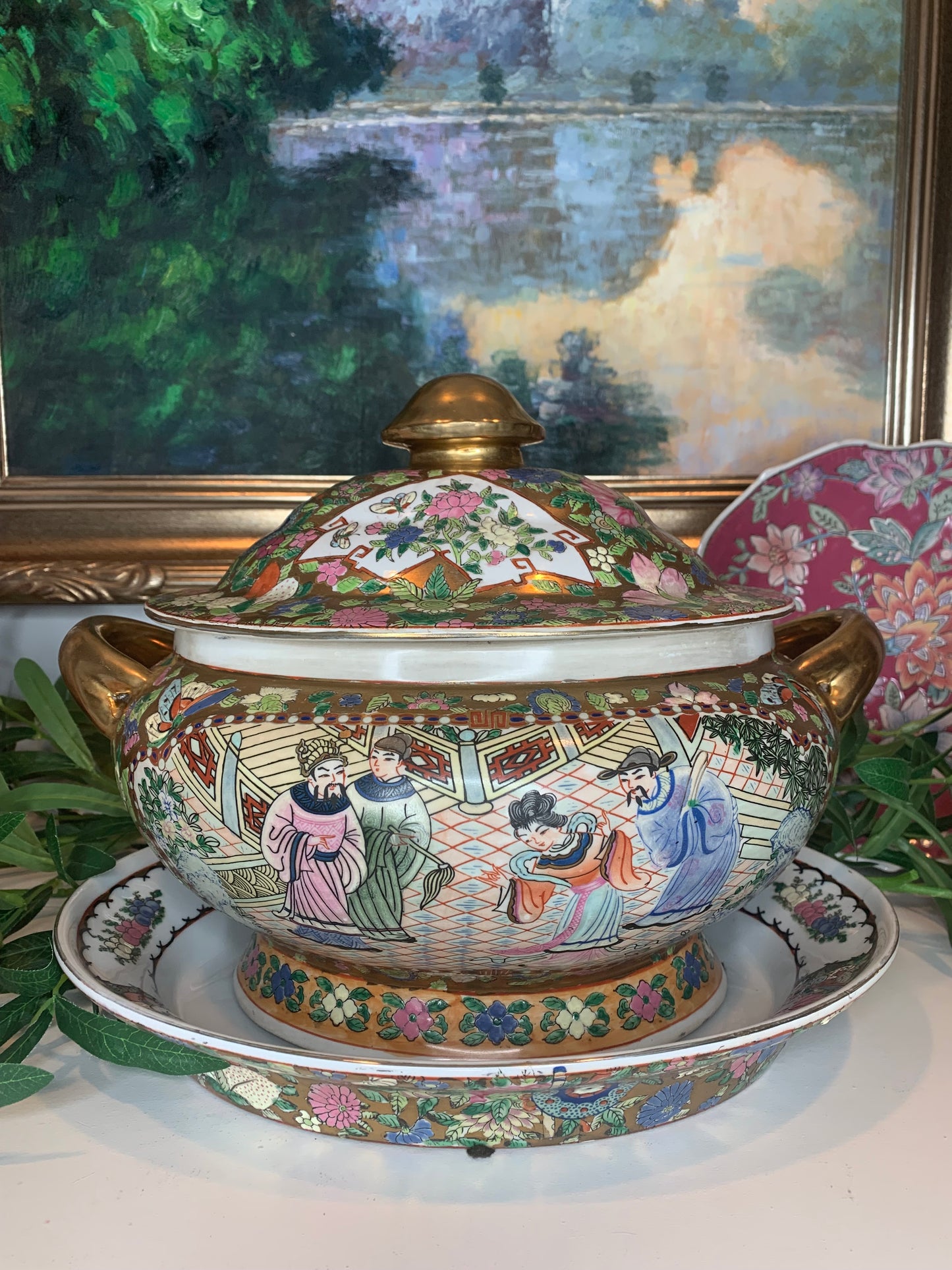 Chinese Export Famille Covered Tureen with Underplate - pristine!