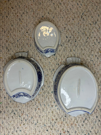 Sweetest nesting fish bowls with blue and white floral designs! As is!