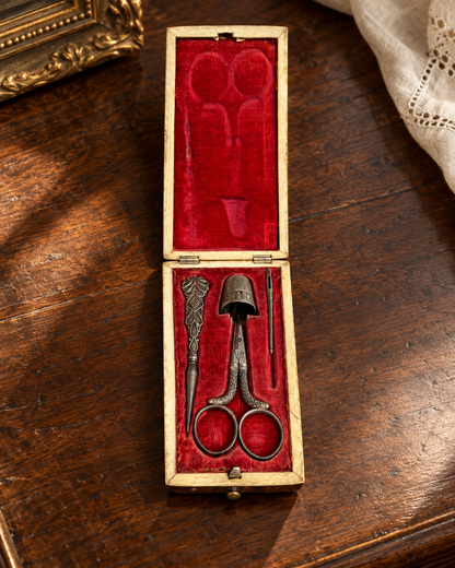 Antique Tortoiseshell Sewing Étui with Floral Inlay
