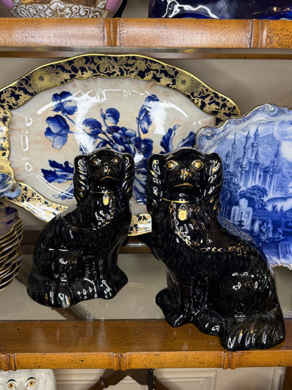 Antique 19th Century Black Staffordshire Spaniel Dog Pair | Style DA4420 | 9.5” Tall