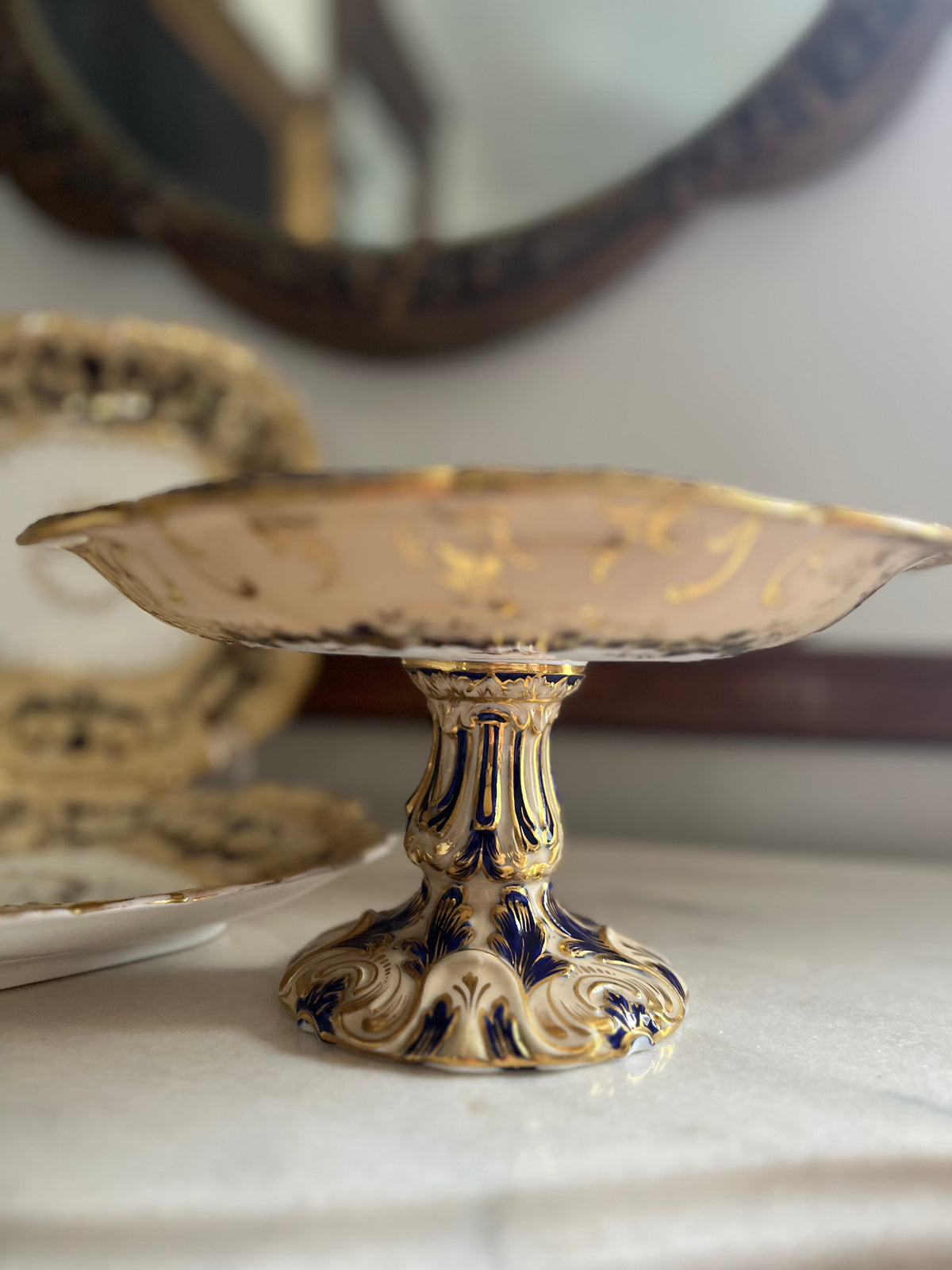 Early 19th Century Coalport England Three-Piece Dessert Set | Cobalt, Rich Cafe Au Lait & Gilt