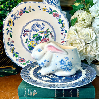 Vintage polka dot blue & white bunny rabbit springtime decor