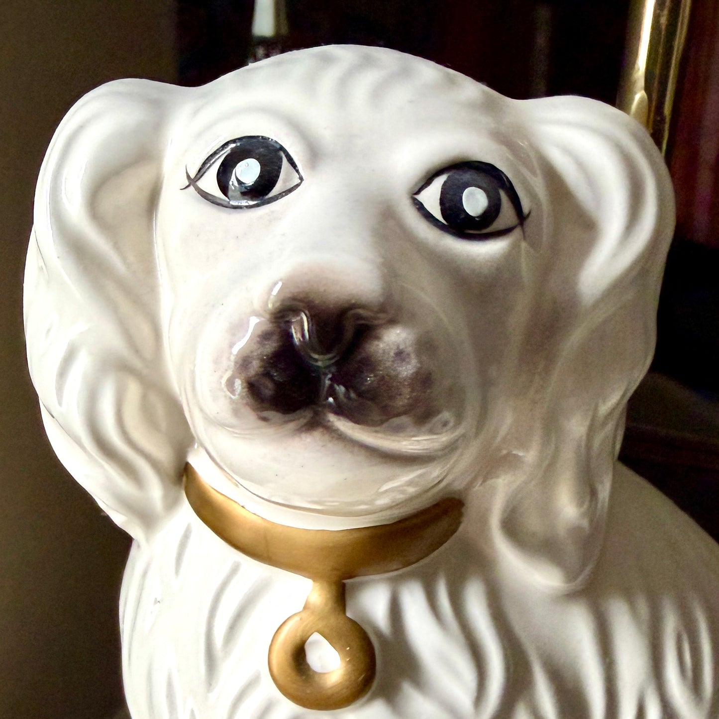 From my private collection... staffordshire style dog on silk pillows lamp with tulip shade