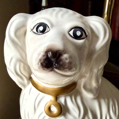 From my private collection... staffordshire style dog on silk pillows lamp with tulip shade