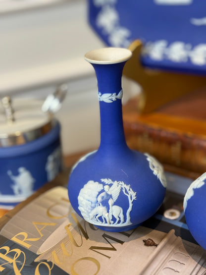 Wedgwood Cobalt Jasperware 5.5” Tall Vase Pair AS IS