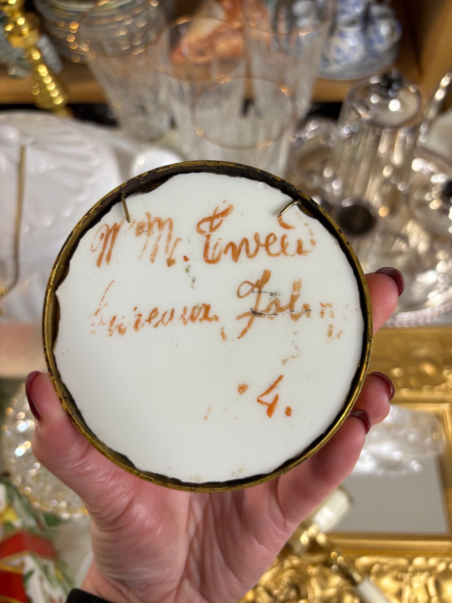 Gorgeous antique French porcelain portrait painting!