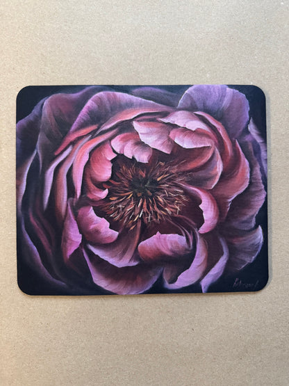 Pink black peony mouse pad