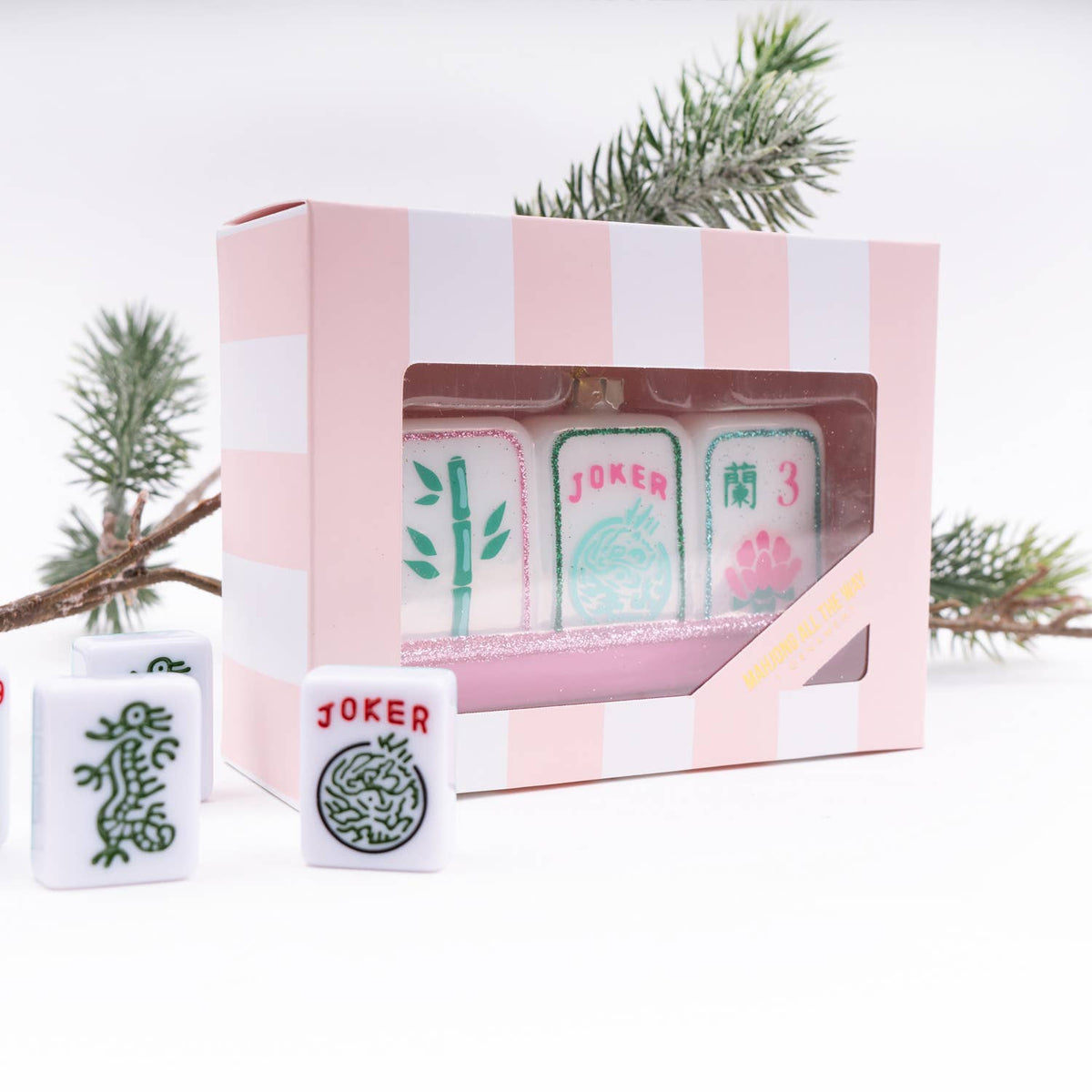 Mahjong Tile Hand-Painted Glass Christmas Ornament