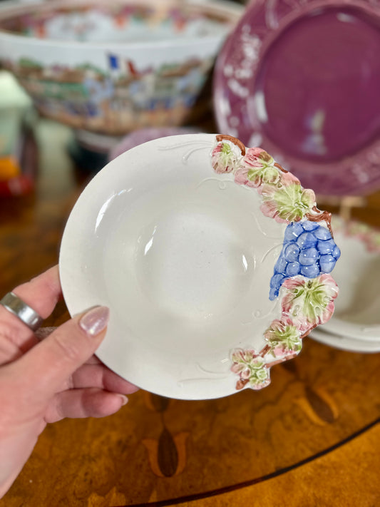 Set of Three Vintage Bassano Italy Hand-Decorated Grape & Vine Bowls