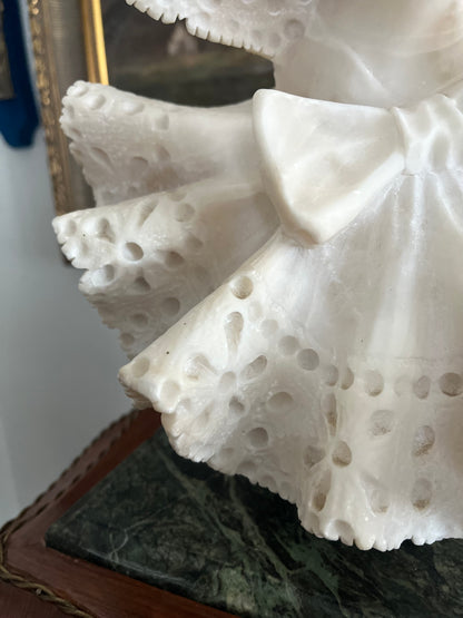 Whisper of Lace — Intricate Detailed Victorian Alabaster Lady Bust on Marble Plinth Circa 1880-1910 - 15”
