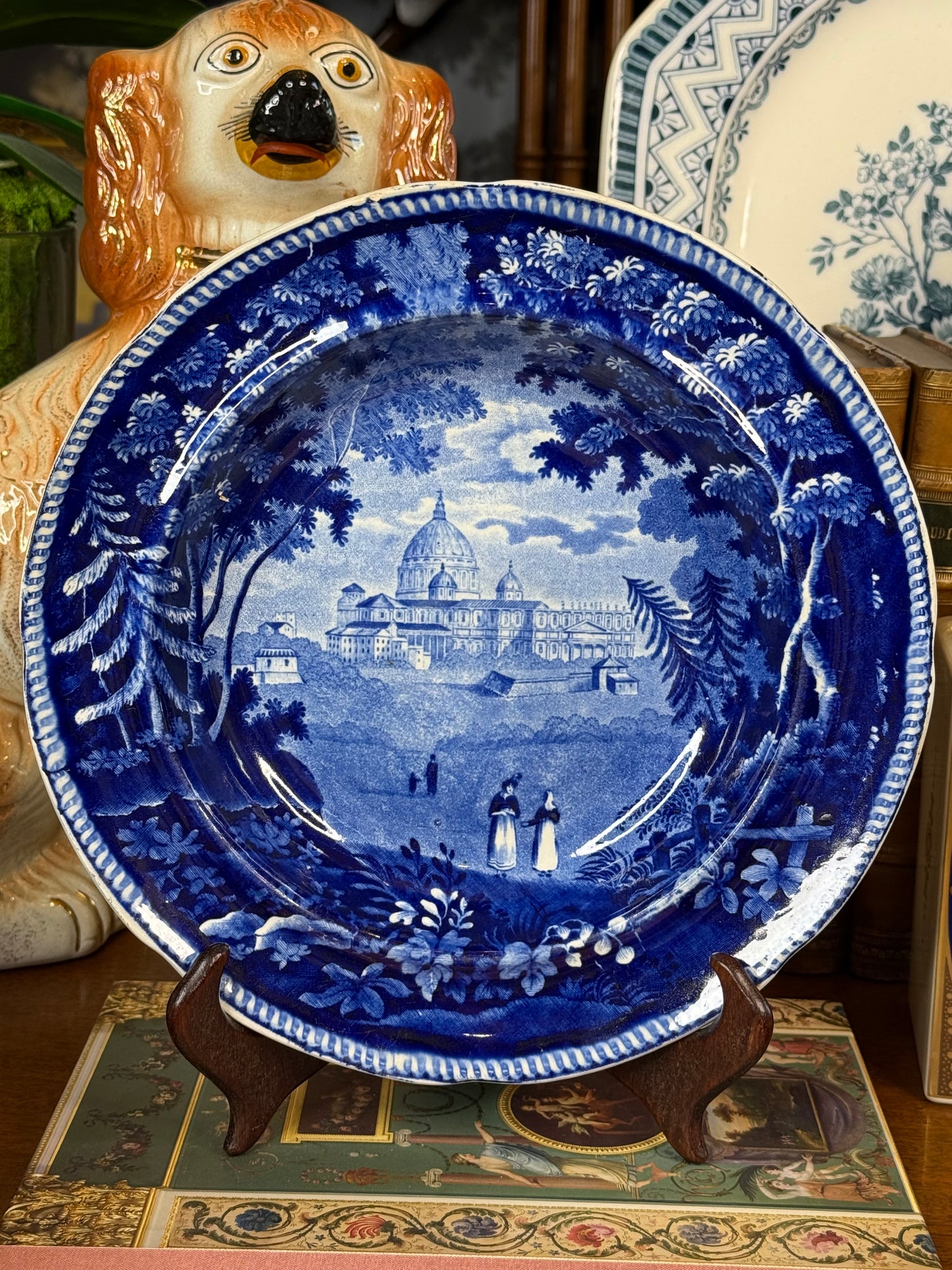 Antique Enoch Wood & Sons Historical Blue Transferware Plate | Italian Scenery St. Peter’s Rome | c.1820s | 10”
