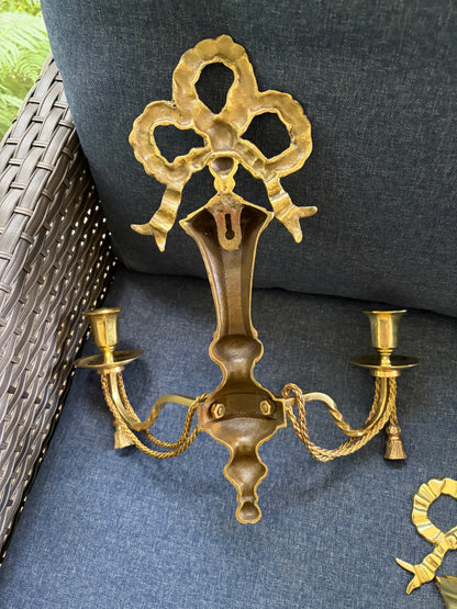 Lovely brass bow sconces with rope and tassel designs pair!