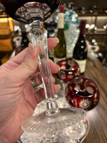 Set (6) Ruby cut to clear hock wine glasses