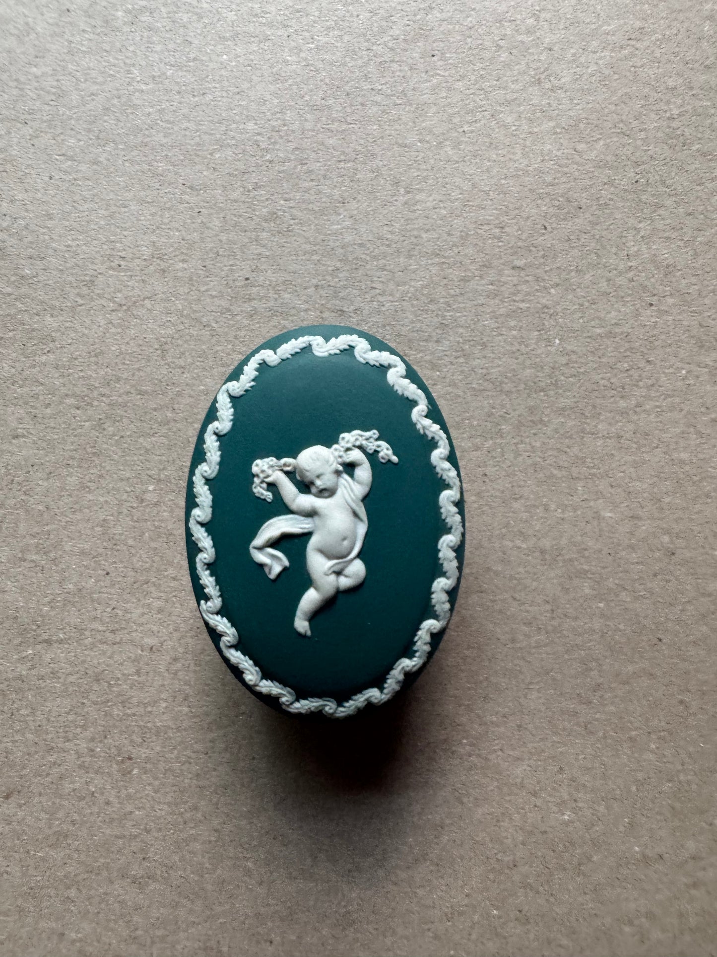 Cherub teal trinket box Wedgwood 3x2x1.5”