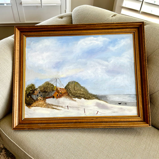Lovely original oil painted signed by artist beachfront seascape sky