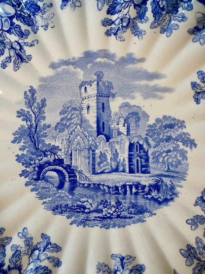 Rare Early Copeland “Ruins” Plate with Acorn & Oak Leaf Border | Circa 1860–1895, 11”