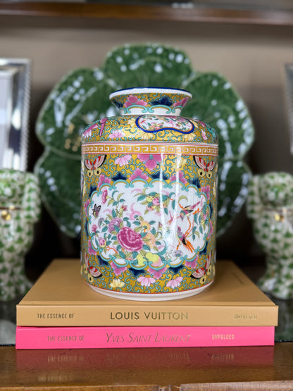 Danny's Fine Porcelain: Rose Medallion Canton Porcelain Tissue Box Cover – Round Decorative Tissue Holder, 7” #41423