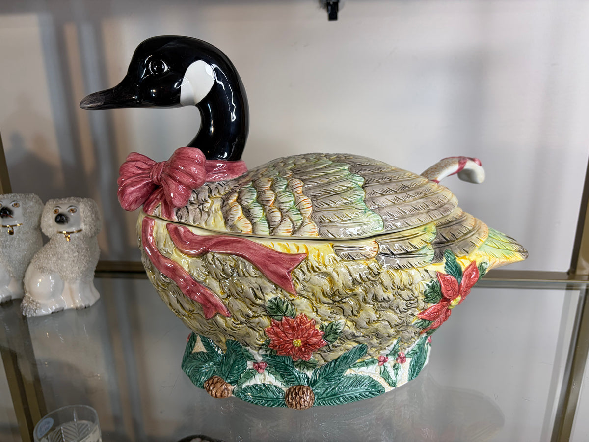 Beautiful Christmas goose tureen with ladle!