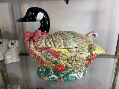 Beautiful Christmas goose tureen with ladle!