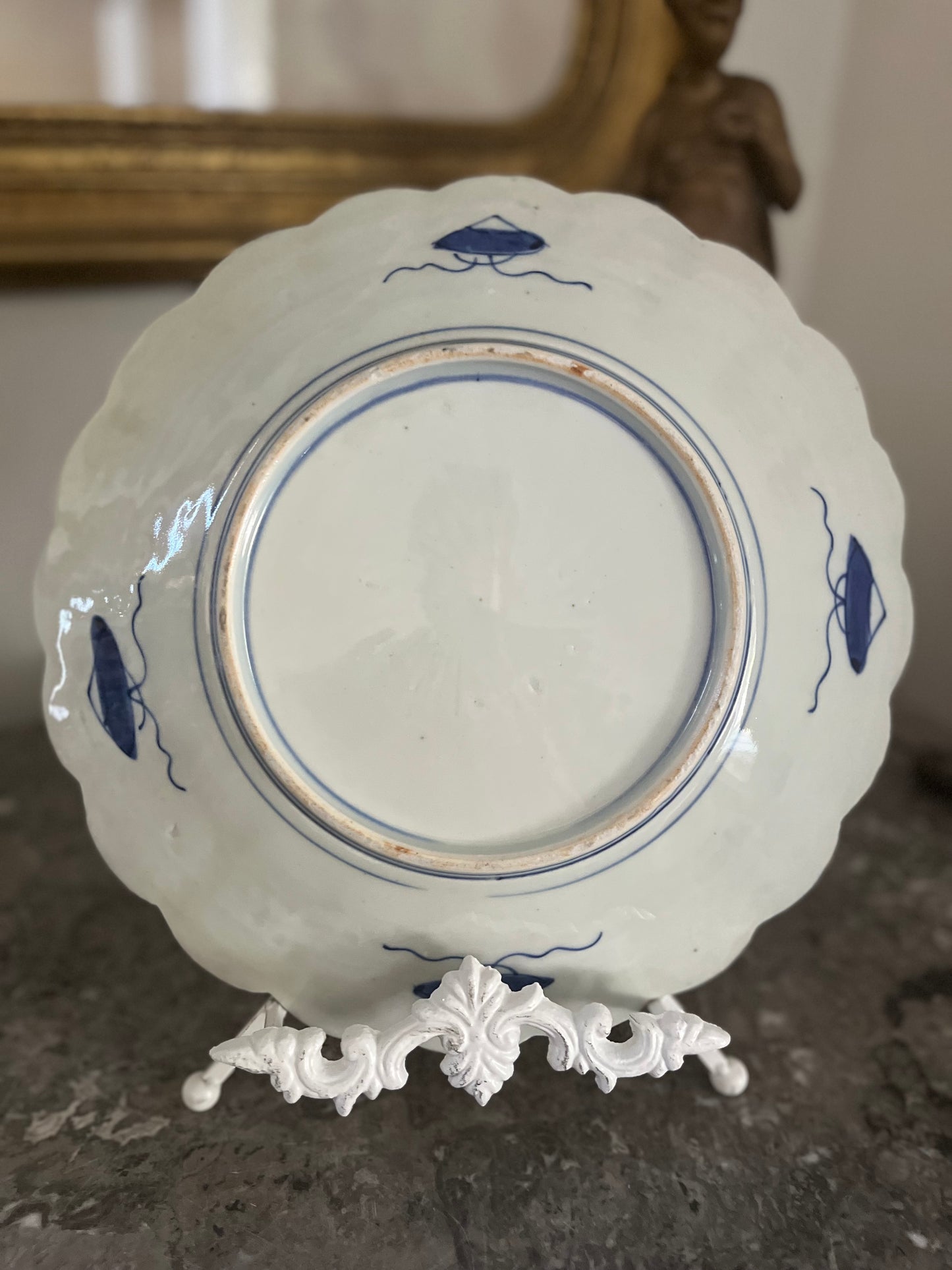 Rare Pattern Antique 12” Japanese Imari Scalloped Charger with Bats, Peaches & Fan Motifs - Circa 1870-1890 Arita