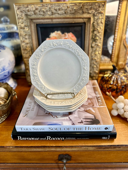 Wedgwood Queensware Cream on Cream Octagonal Plates, Made in England, 7.25”
