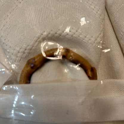 Set of 12 / 4 place settings bamboo napkin rings , napkins  & Linens IVORY Placemats, 13x19 NEW VINTAGE in Box