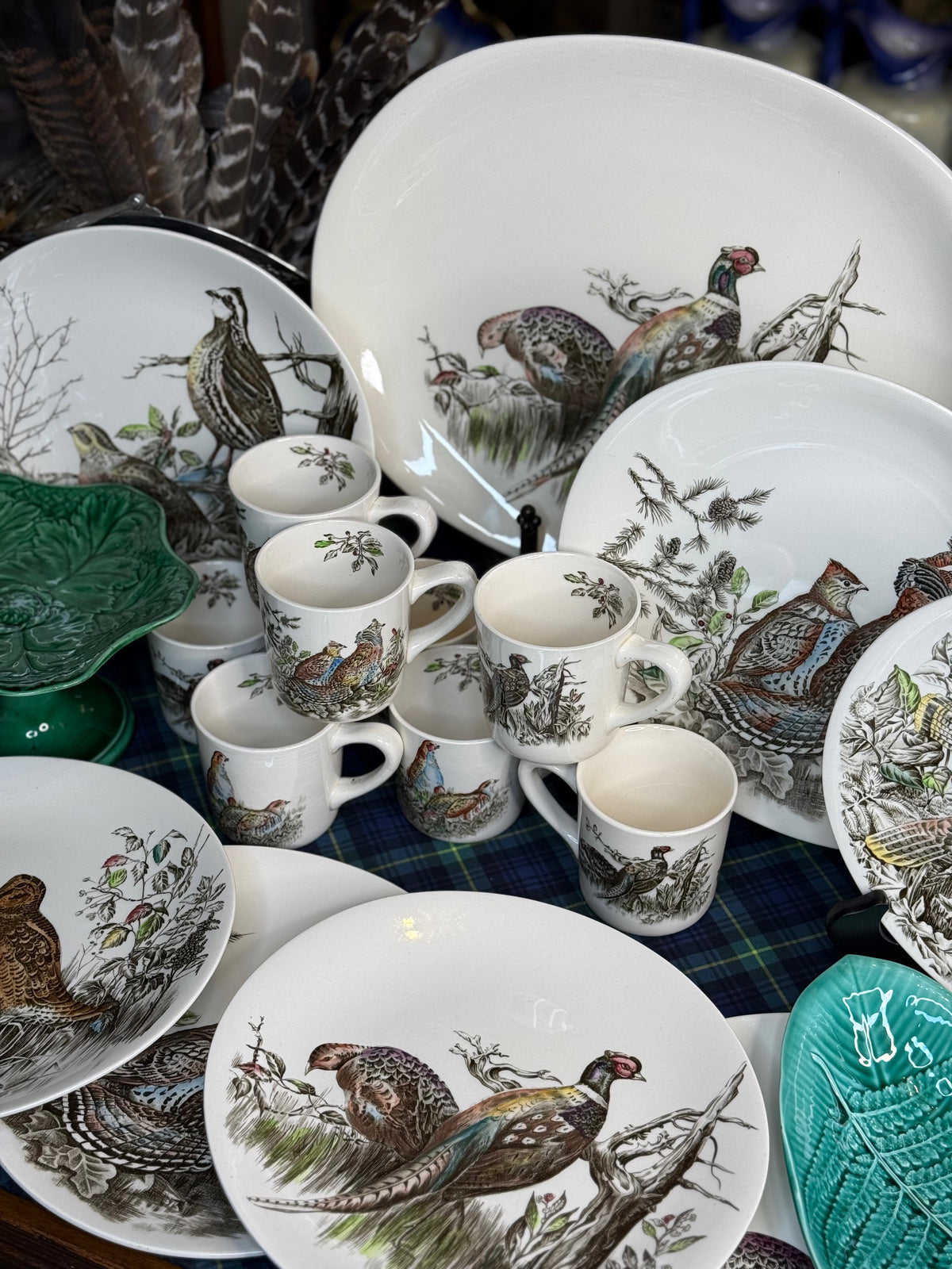 Vintage Johnson Brothers “Game Birds”English Dinnerware Set | 17 Pieces | 8 Dinner Plates, 8 Mugs & Large Platter | Vintage England
