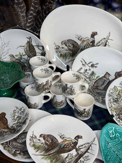 Vintage Johnson Brothers “Game Birds”English Dinnerware Set | 17 Pieces | 8 Dinner Plates, 8 Mugs & Large Platter | Vintage England