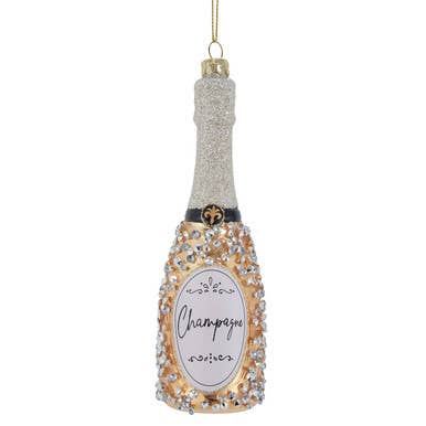 Kurt S. Adler | Glass Gold & Silver Champagne Bottle Christmas Ornament
