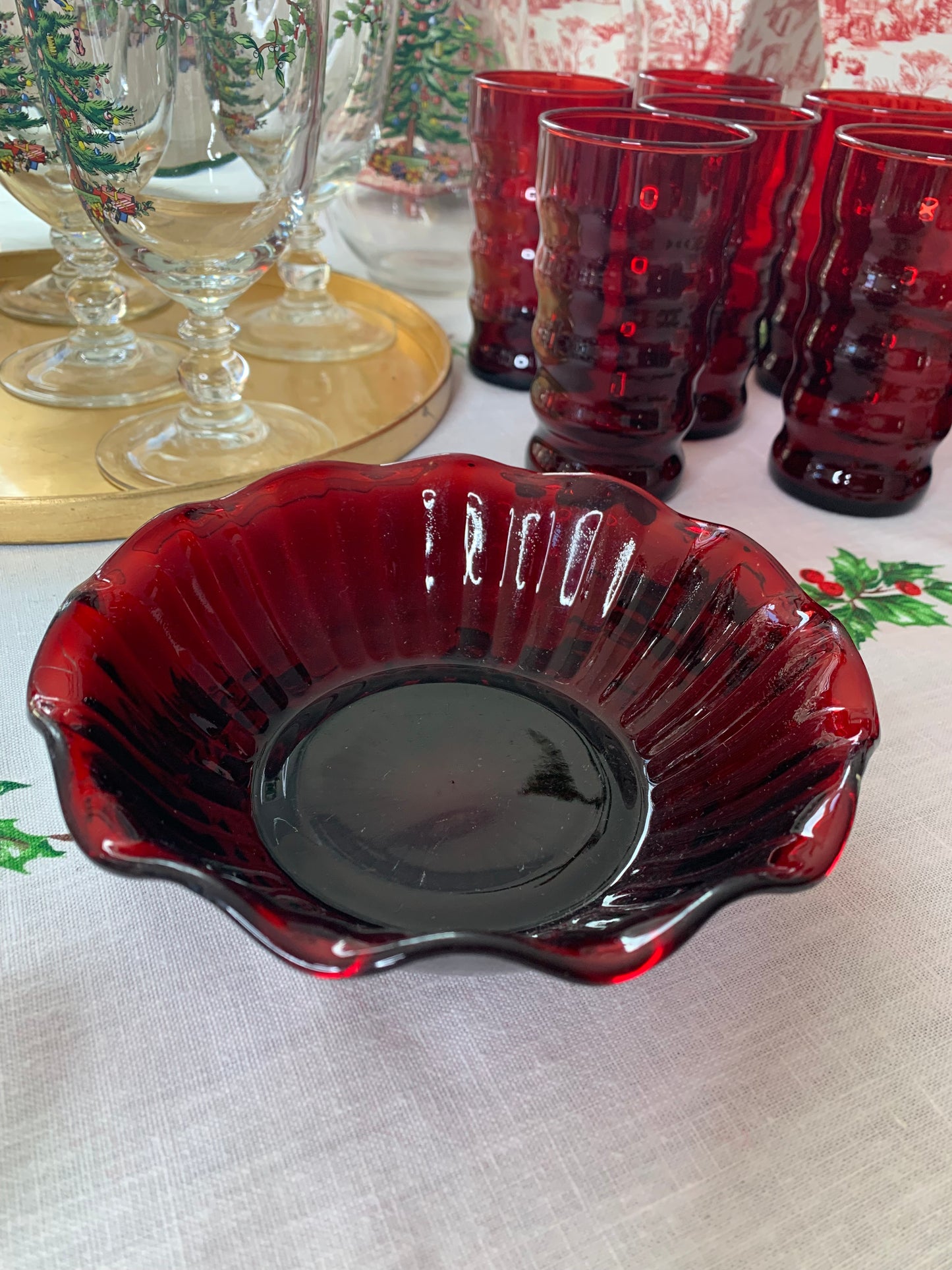 Ruby Red Fluted Edge Bowl