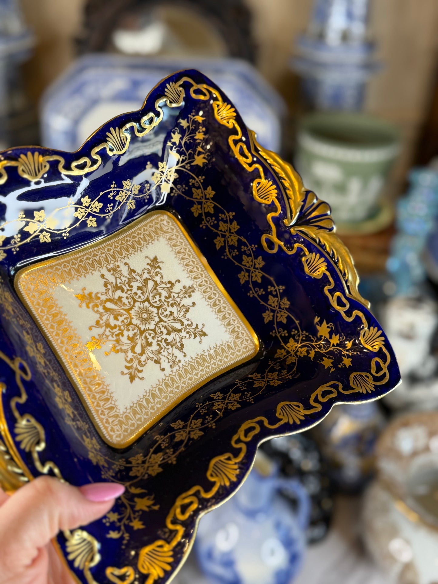 Aynsley Blue & Gold Dessert Dish | English Bone China | c.1900 | Style DA4351