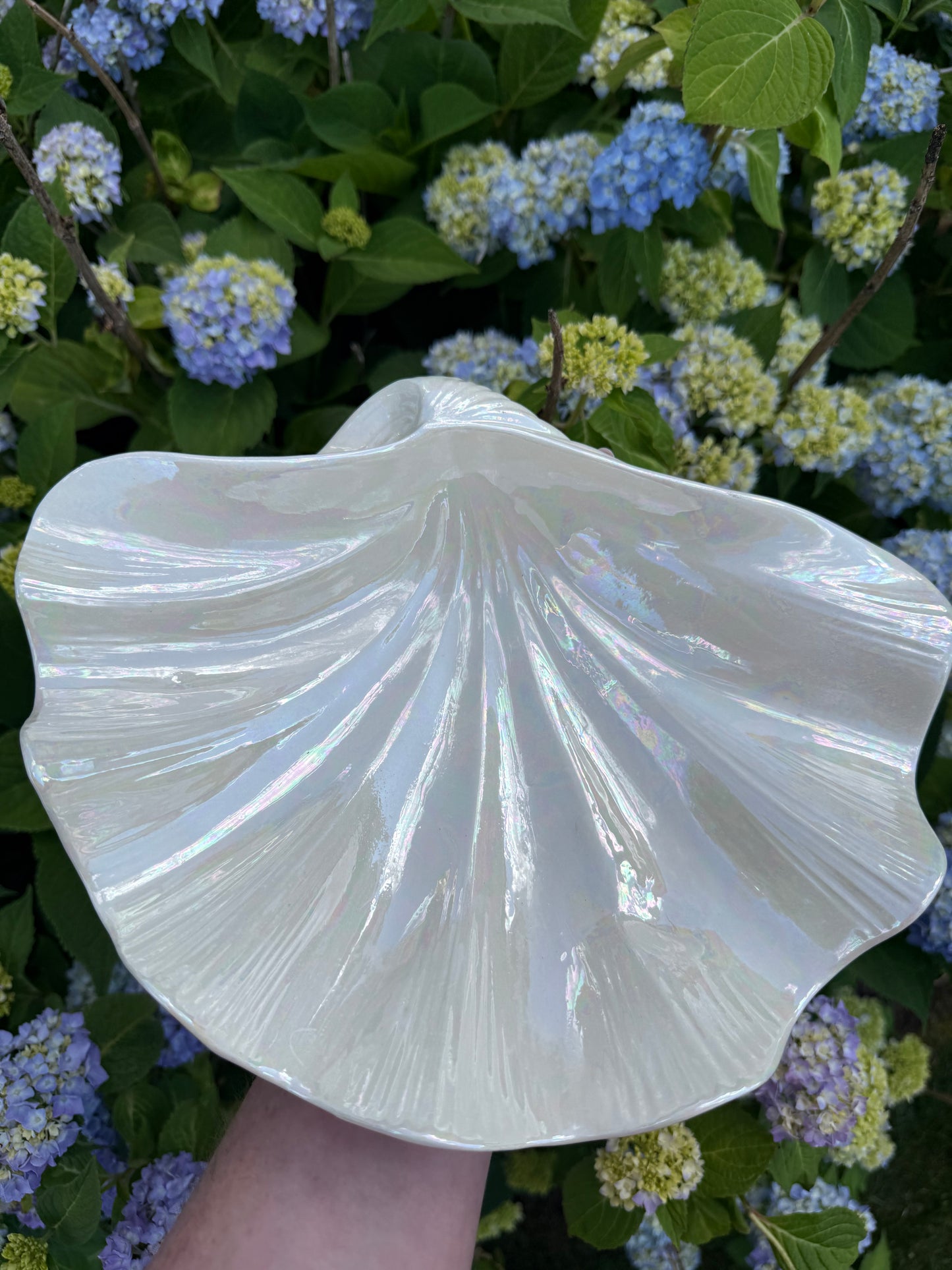 Vintage Hand-made Signed Iridescent Pottery Shell